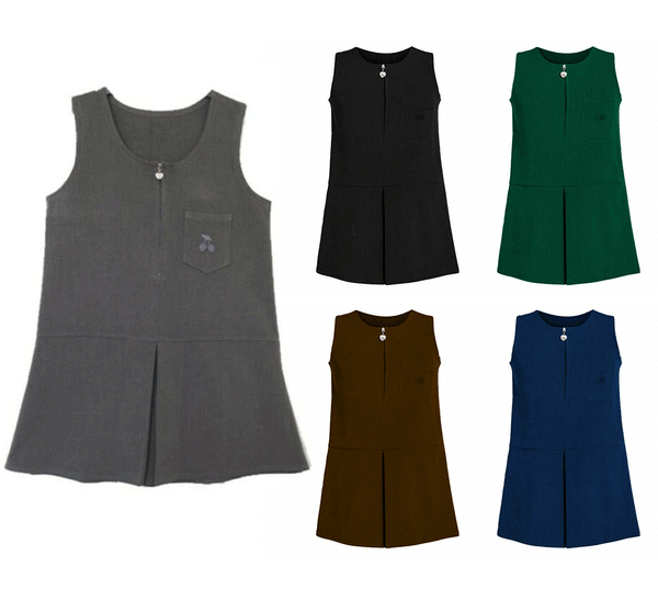 Cherry-Pocket-Pinafore-Heart-Zip | Grey | Black  | Navy Blue | Brown | Bottle - Schoolwear Centres | School Uniform Centres