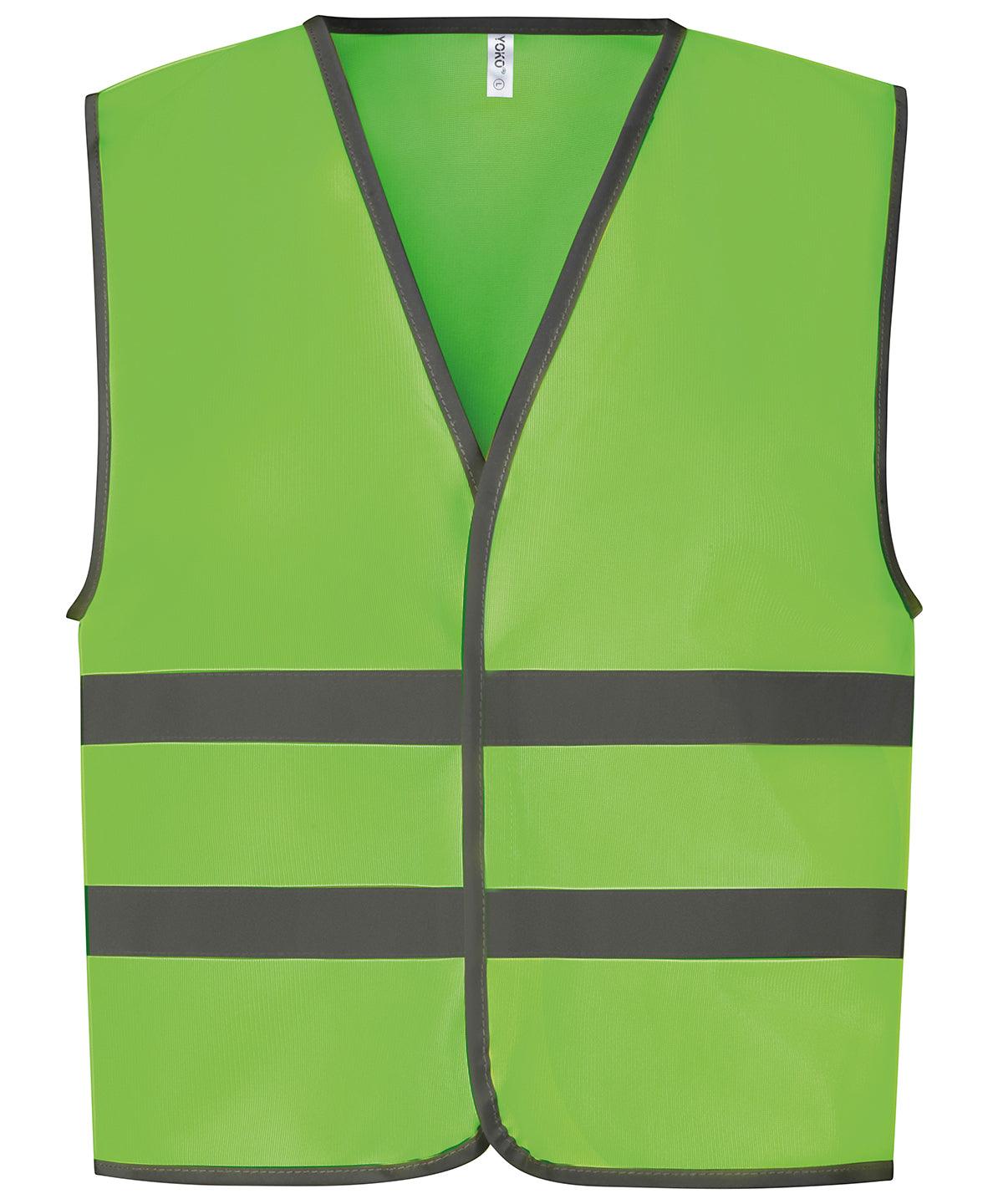 Yoko Kids Hi-Vis Two Band Waistcoat | Lime Green Waistcoat Yoko hi-vis, Hi-vis Adult, Hi-vis Reflective Border Kids Waistcoat, Hi-vis Tops, Hi-Viz Premium P.E. Bag, style-yk106b, workwear, Yoko Schoolwear Centres